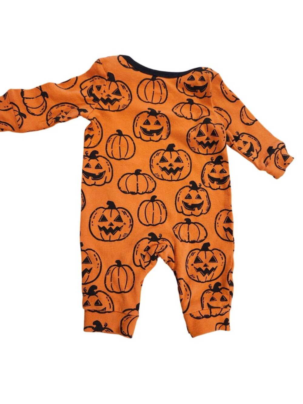 Wonder Nation Baby 0-3M Halloween Pumpkin Print Orange Footless Sleeper Romper - Picture 2 of 6
